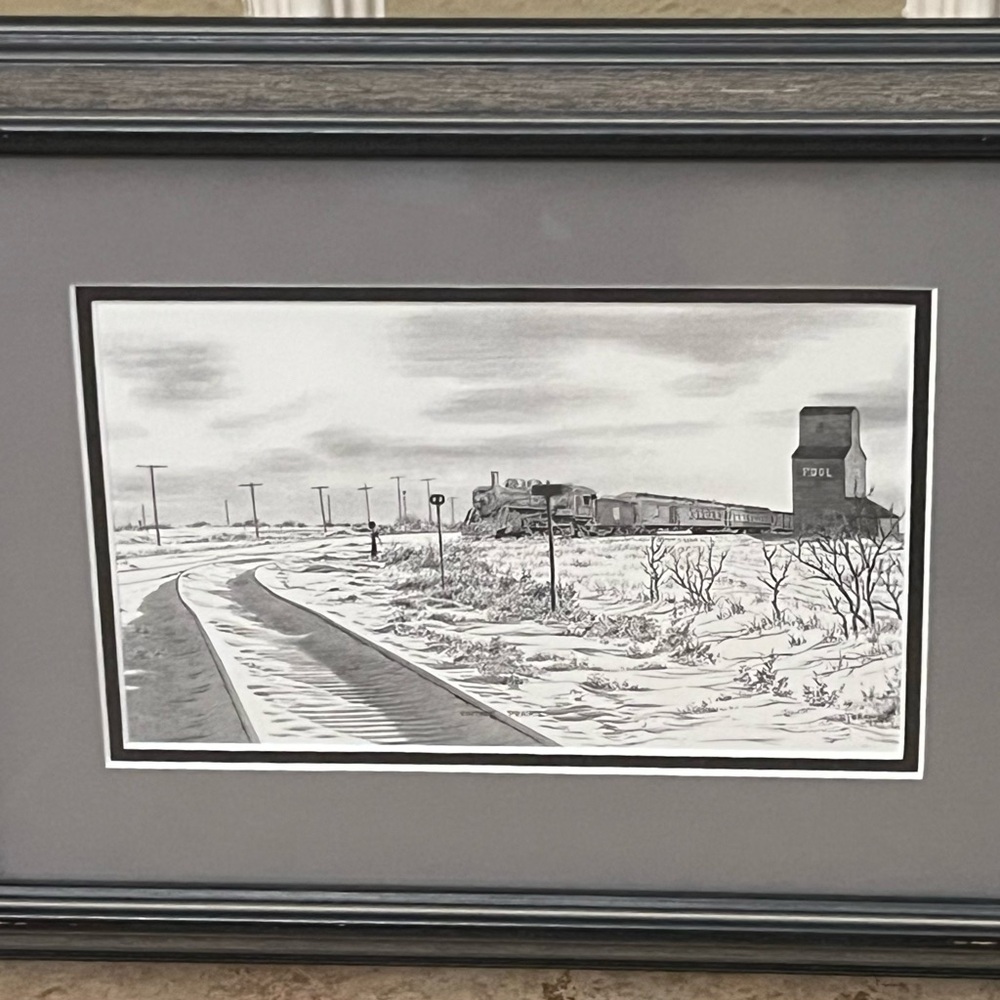 “Vintage Prairie” Framed Train Signed Art Bernie Brown Train Snow Country Canada